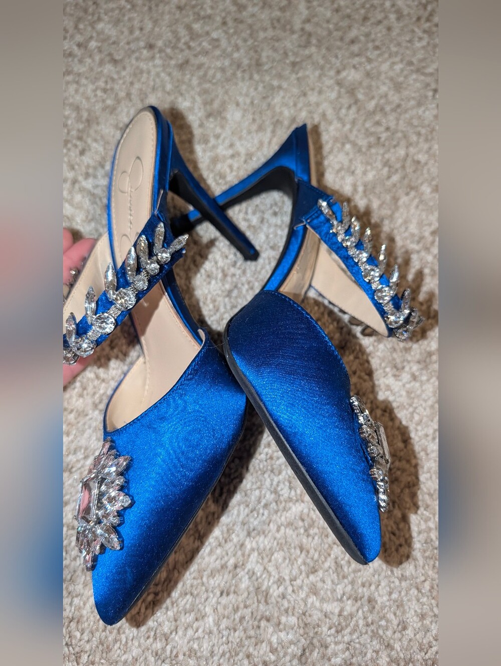 Jessica Simpson Royal Blue Embellished Satin Slingback Pumps Size 6 1/2 - Picture 3 of 8